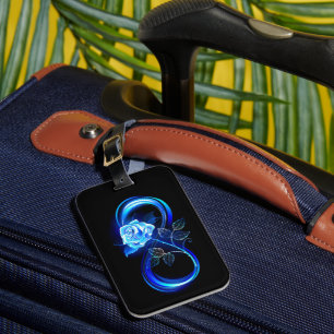 Glowing infinity with blue rose luggage tag