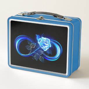 Glowing infinity with blue rose metal lunch box