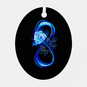 Glowing infinity with blue rose metal tree decoration