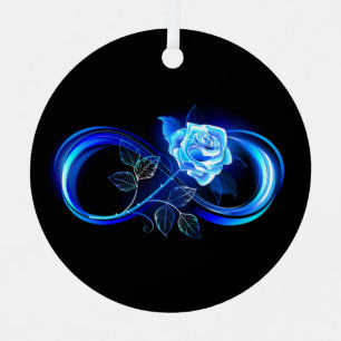 Glowing infinity with blue rose metal tree decoration