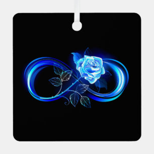 Glowing infinity with blue rose metal tree decoration