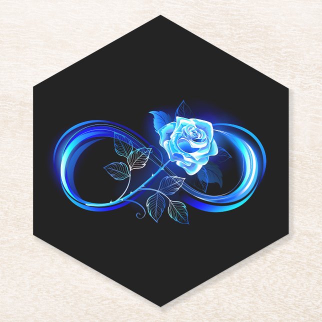 Glowing infinity with blue rose paper coaster (Front)