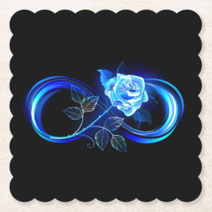 Glowing infinity with blue rose paper coaster