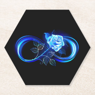 Glowing infinity with blue rose paper coaster