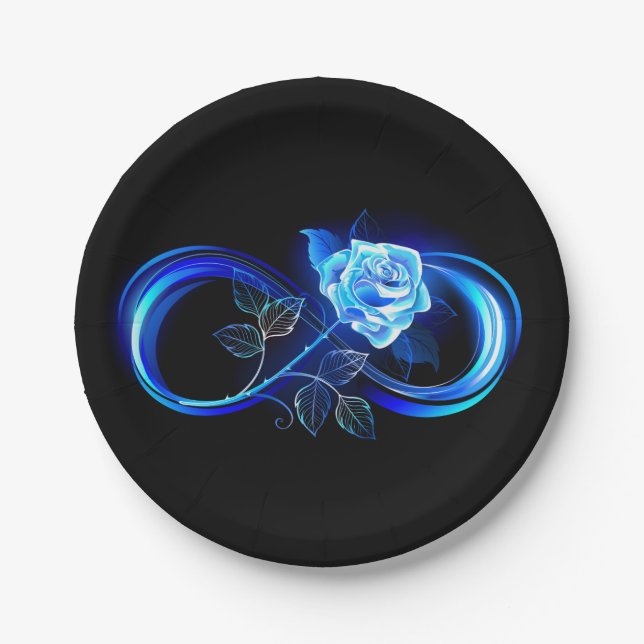Glowing infinity with blue rose paper plate (Front)