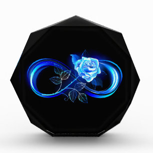 Glowing infinity with blue rose photo block