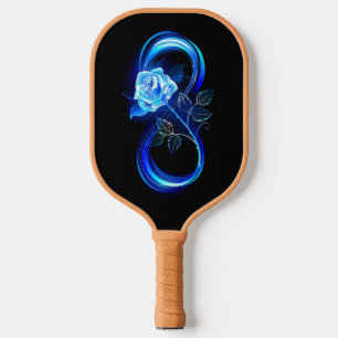Glowing infinity with blue rose pickleball paddle