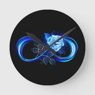 Glowing infinity with blue rose round clock