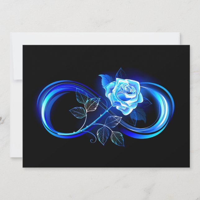 Glowing infinity with blue rose save the date (Front)