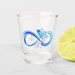 Glowing infinity with blue rose shot glass