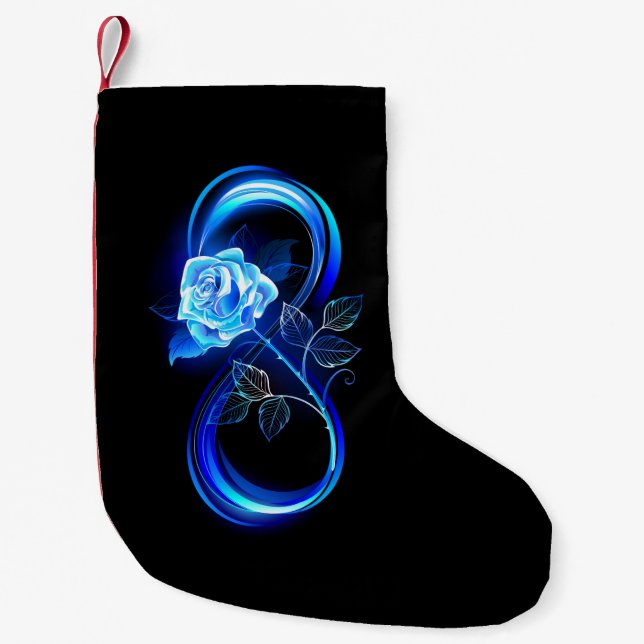 Glowing infinity with blue rose small christmas stocking (Front)