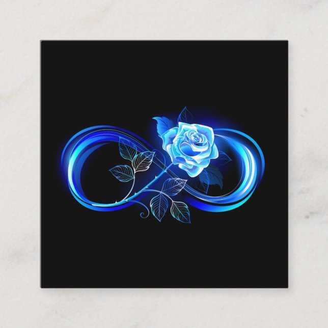 Glowing infinity with blue rose square business card (Front)