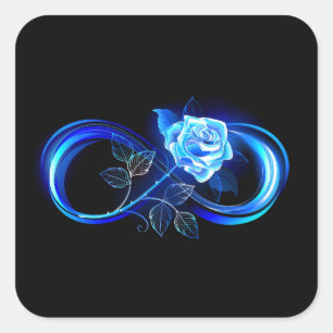 Glowing infinity with blue rose square sticker