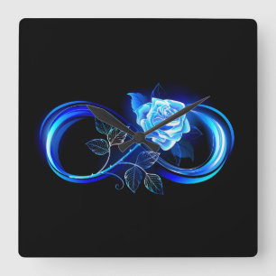 Glowing infinity with blue rose square wall clock
