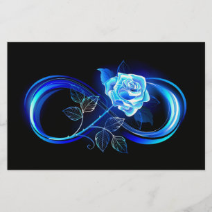 Glowing infinity with blue rose stationery