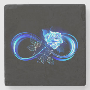 Glowing infinity with blue rose stone coaster