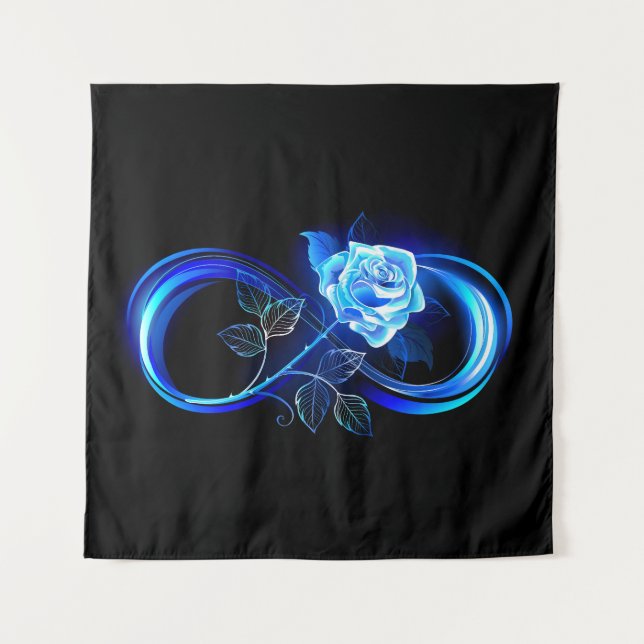 Glowing infinity with blue rose tapestry (Front)