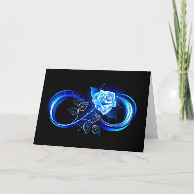Glowing infinity with blue rose thank you card (Front)