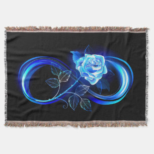 Glowing infinity with blue rose throw blanket