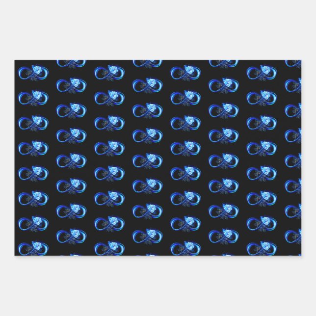 Glowing infinity with blue rose wrapping paper sheet (Front)