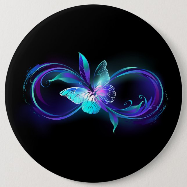Glowing Infinity with Magic Butterfly 6 Cm Round Badge (Front)