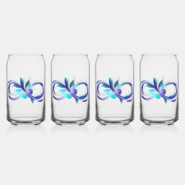 Glowing Infinity with Magic Butterfly Can Glass (Front)