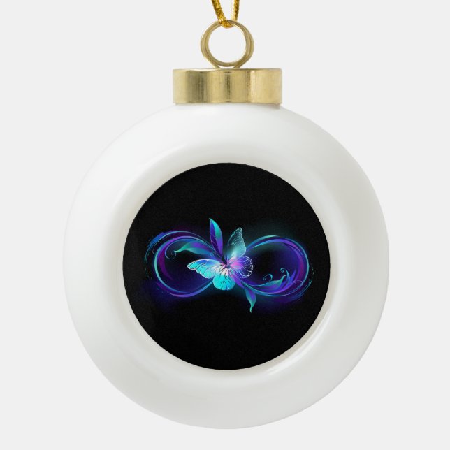 Glowing Infinity with Magic Butterfly Ceramic Ball Christmas Ornament (Front)