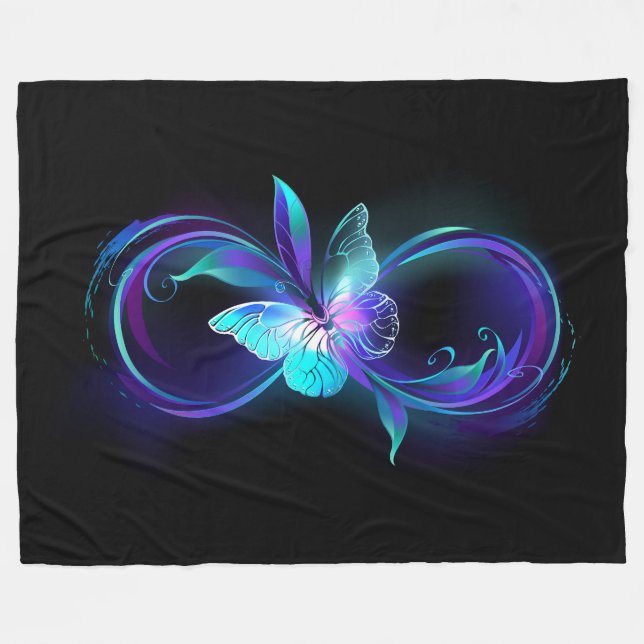 Glowing Infinity with Magic Butterfly Fleece Blanket (Front (Horizontal))