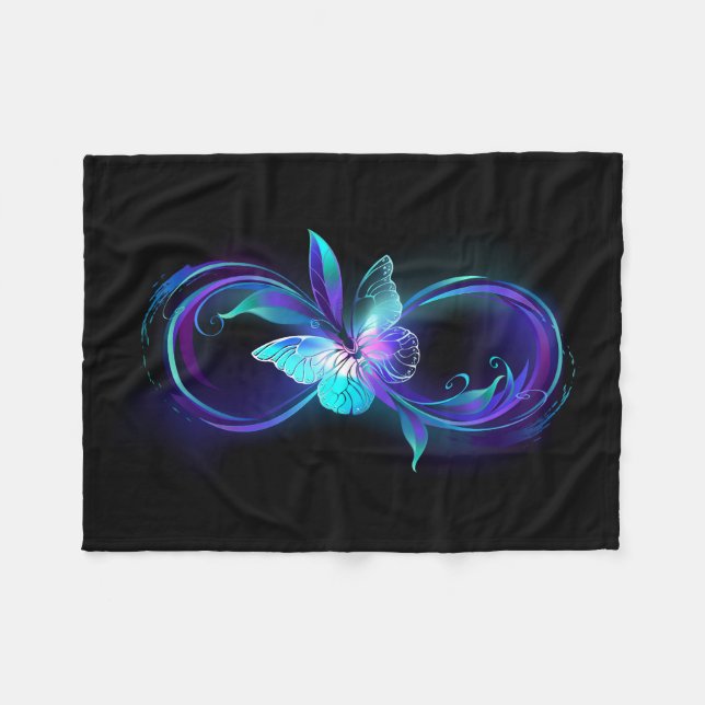 Glowing Infinity with Magic Butterfly Fleece Blanket (Front (Horizontal))