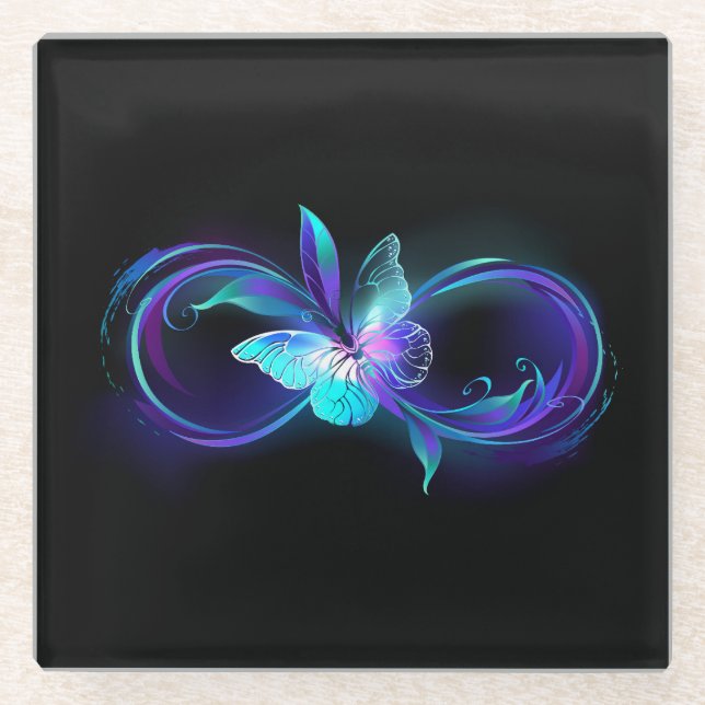 Glowing Infinity with Magic Butterfly Glass Coaster (Front)