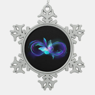 Glowing Infinity with Magic Butterfly Snowflake Pewter Christmas Ornament