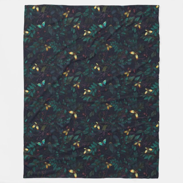 Glowing Insects on Dark Foliage Fleece Blanket (Front)