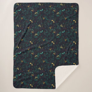 Glowing Insects on Dark Foliage Sherpa Blanket