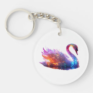 Glowing Iridescent Swan on Water – Magical Fantasy Key Ring