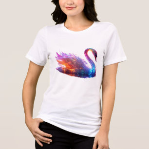 Glowing Iridescent Swan on Water – Magical Fantasy Tri-Blend Shirt