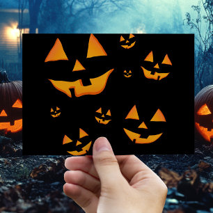 Glowing Jack-O-Lantern Faces Halloween Design Postcard