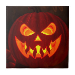 Glowing Jack-O-Lantern Halloween Ceramic Tile