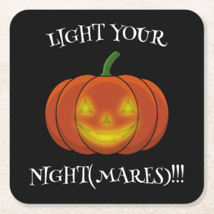 Glowing Jack-o'-Lantern - Light Your Nightmares Square Paper Coaster