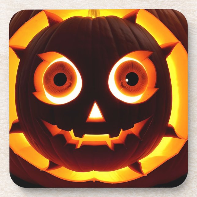 Glowing Jack-O'-Lantern Pumpkin Coaster (Front)