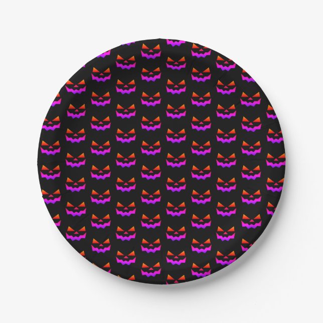 Glowing Jack-o-lantern pumpkin face  Paper Plate (Front)