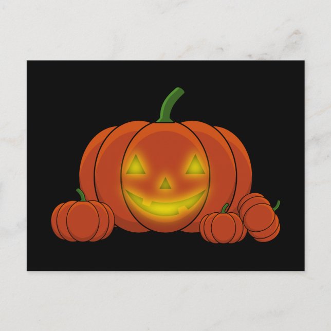 Glowing Jack-o'-Lantern Pumpkin Holiday Postcard (Front)
