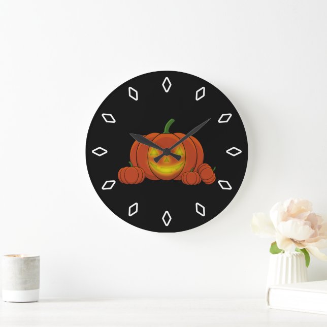 Glowing Jack-o'-Lantern Pumpkin Large Clock (Home)