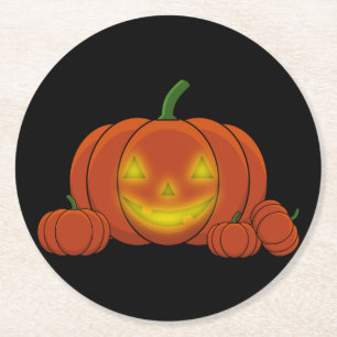 Glowing Jack-o'-Lantern Pumpkin Round Paper Coaster
