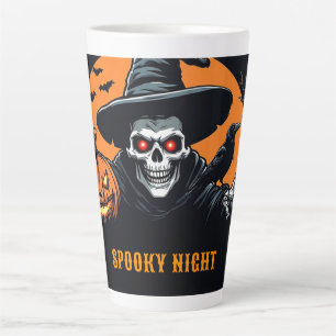 Glowing Jack O Lantern With Halloween Skeleton 🕸️ Latte Mug