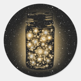Glowing Jar Of Fireflies With Night Stars Classic Round Sticker