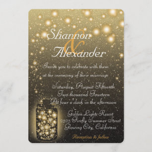 Glowing Jar Of Fireflies With Night Stars Invitation