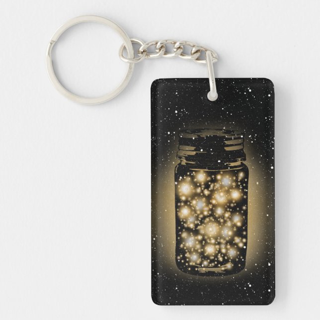 Glowing Jar Of Fireflies With Night Stars Key Ring (Front)