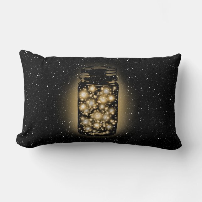Glowing Jar Of Fireflies With Night Stars Lumbar Cushion (Front)