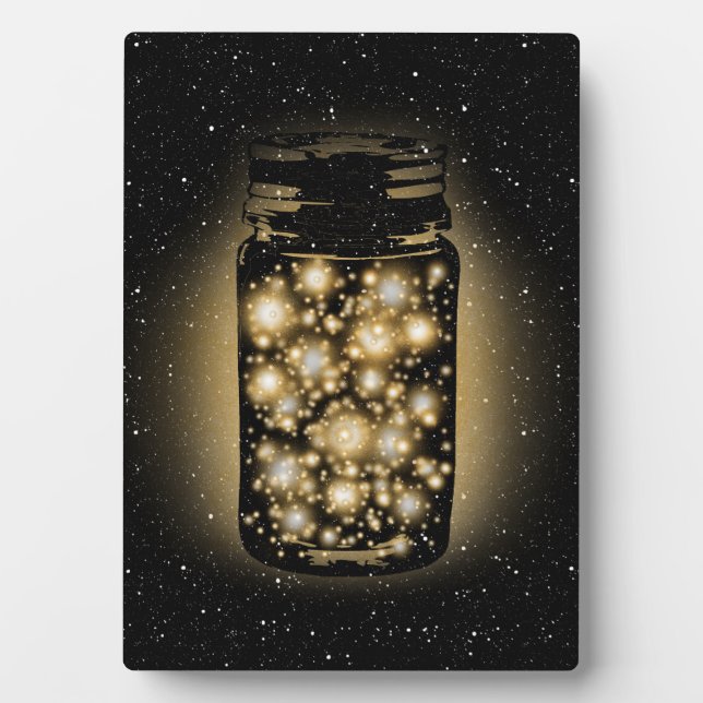 Glowing Jar Of Fireflies With Night Stars Plaque (Front)