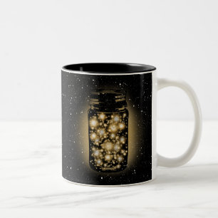 Glowing Jar Of Fireflies With Night Stars Two-Tone Coffee Mug
